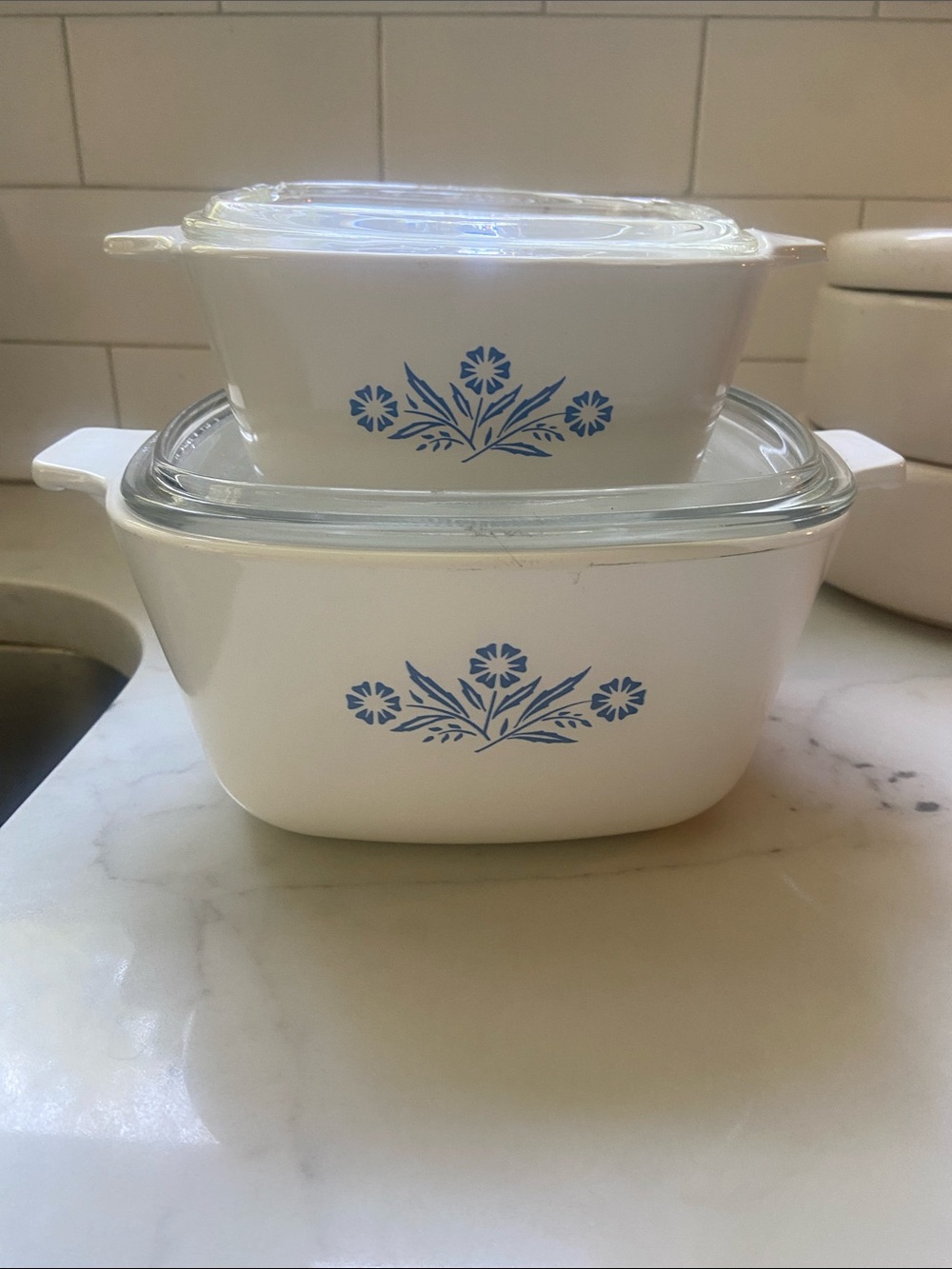 Corningware, blue flower set of two